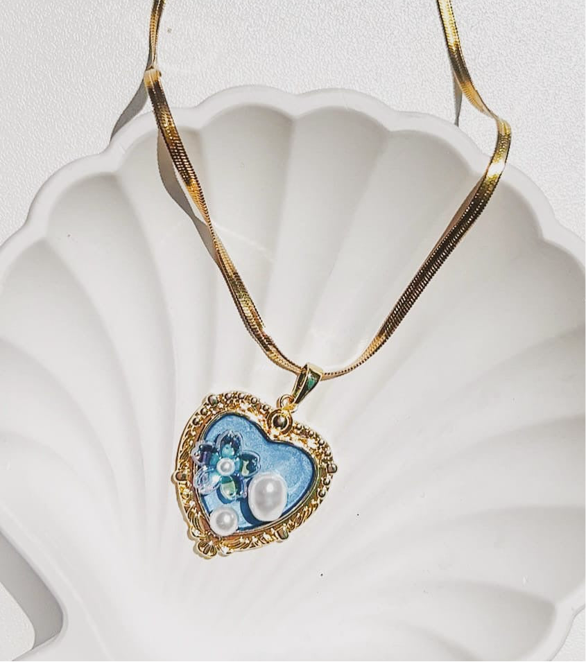 Aqua Petal Heart Necklace