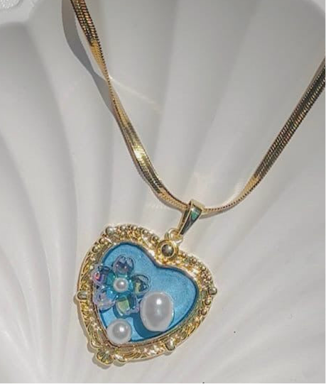 Aqua Petal Heart Necklace